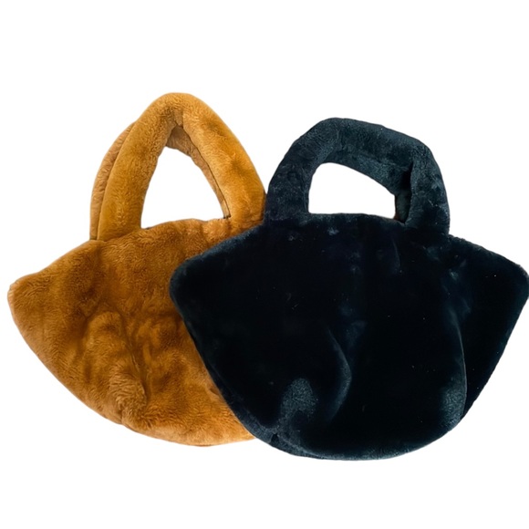 Zara Handbags - Zara Faux Fur Black and Brown 2 Mini Tote Bags Fully Lined with Snap Closure